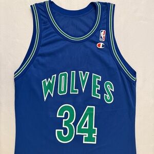 Vintage Champion Isaiah JR Rider Minnesota Timberwolves #34 Blue Jersey 40 Men M